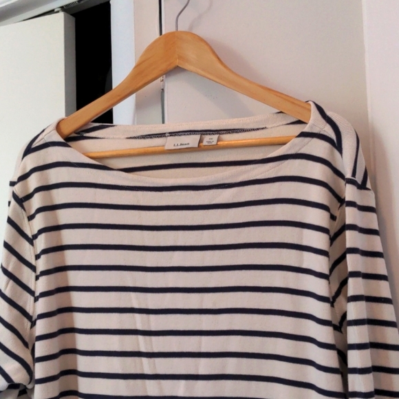 Nautical boat neckline cotton knit top - Picture 1 of 6